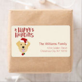 ハッピーホリデーズキュートゴールデンレトリバークリスマス ラベル (インサイチュ)