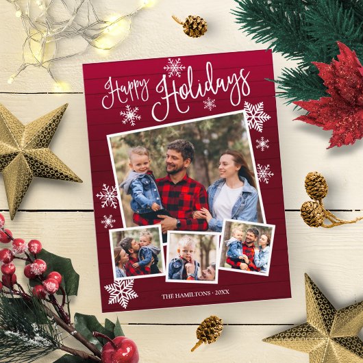 ハッピーホリデーズキュートスノーフレーク素朴4枚 ポストカード