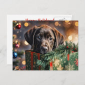 ハッピーホリデーズキュートチョコレートラボパピー シーズンポストカード (正面/裏面)
