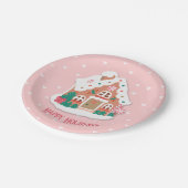 ハッピーホリデーズキュートピンクスノーイガーブレッドハウス ペーパープレート (アングル)