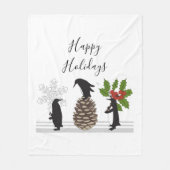 ハッピーホリデーズキュートペンギンおもしろいクリスマス フリースブランケット (正面)