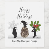 ハッピーホリデーズキュートペンギンおもしろいクリスマス ワインラベル (シングルラベル)