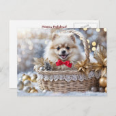 ハッピーホリデーズキュートポメラニア犬パピークリスマス シーズンポストカード (正面/裏面)