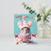 ハッピーホリデーズキュートマウスファミリー名クリスマス シーズンポストカード (スタンド正面)