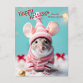 ハッピーホリデーズキュートマウスファミリー名クリスマス シーズンポストカード (正面)