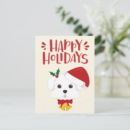 ハッピーホリデーズキュートマルチーズクリスマス ポストカード (スタンド正面)