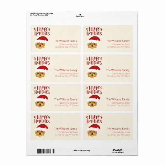 ハッピーホリデーズキュートヨークシャーテリアクリスマス ラベル (フルシート)