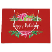 ハッピーホリデーズギフトとエバーグリーン ラージペーパーバッグ (正面)