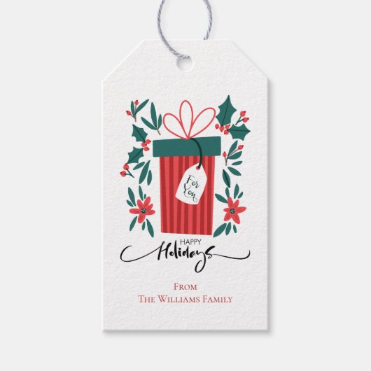 ハッピーホリデーズギフトと花 ギフトタグ (正面)