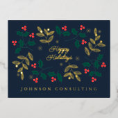 ハッピーホリデーズクモダンリスマスホリーベリー 箔シーズンポストカード (正面)