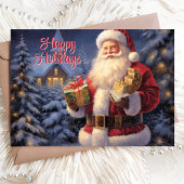 ハッピーホリデーズクラシックヴィンテージサンタwithギフト シーズンカード