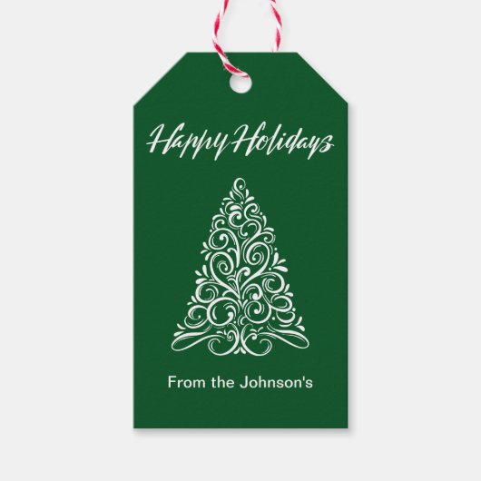ハッピーホリデーズクラーライズクリスマスツリーギフトラベル ギフトタグ (正面)