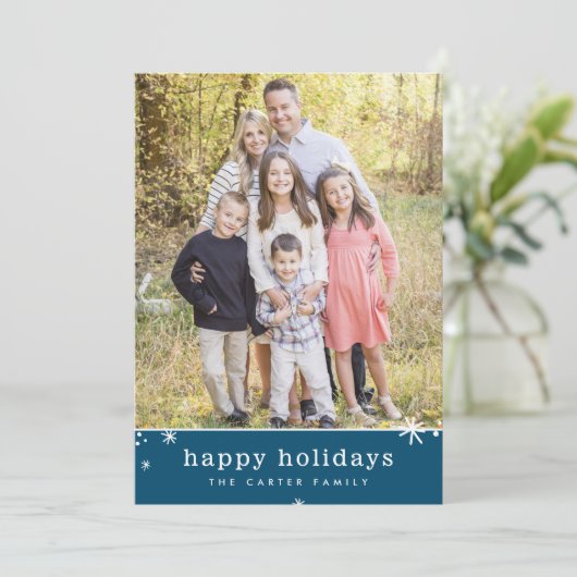 ハッピーホリデーズクリスマスかわいいフェスティバルスパークルブルー シーズンカード (スタンド正面)