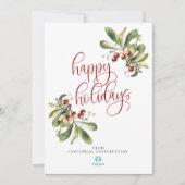 ハッピーホリデーズクリスマスカードと会社のロゴ シーズンカード (正面)