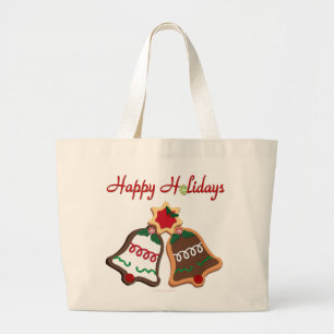 ハッピーホリデーズクリスマスクッキーベル ラージトートバッグ