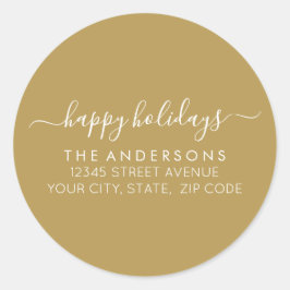 ハッピーホリデーズクリスマスクラシック金ゴールドアドレス ラウンドシール