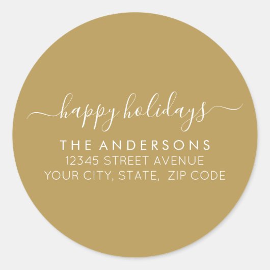 ハッピーホリデーズクリスマスクラシック金ゴールドアドレス ラウンドシール (正面)