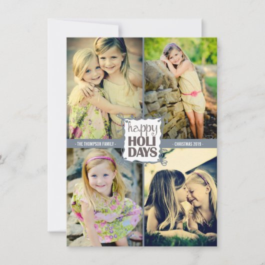 ハッピーホリデーズクリスマスクワッドフォトフラットカード シーズンカード (正面)