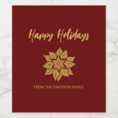 ハッピーホリデーズクリスマスグリッターポインセチア ワインラベル (シングルラベル)