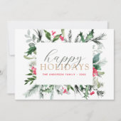 ハッピーホリデーズクリスマスグリーンリーレッドカード 招待状 (正面)