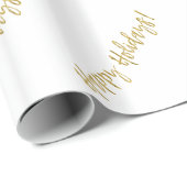 ハッピーホリデーズクリスマスゴールドフォイルとホワイト ラッピングペーパー (ロールコーナー)
