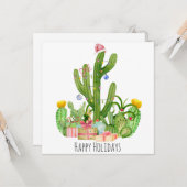 ハッピーホリデーズクリスマスサボテンの挨拶 カード (正面/裏面インサイチュ)