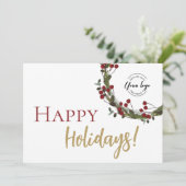 ハッピーホリデーズクリスマスシンプルリースカスタムロゴ シーズンカード (スタンド正面)