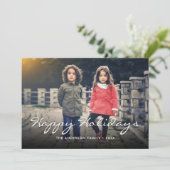 ハッピーホリデーズクリスマススクリプトタイポグラフィ写真 シーズンカード (スタンド正面)