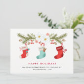 ハッピーホリデーズクリスマスストッキング3家族の名前 シーズンカード (スタンド正面)