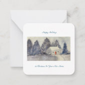 ハッピーホリデーズクリスマススノーウィーコテージニューホーム ノートカード (正面)
