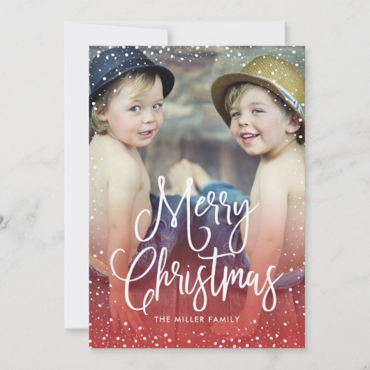 ハッピーホリデーズクリスマススノーレッド写真 シーズンカード (正面)