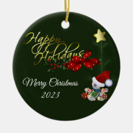 ハッピーホリデーズクリスマスセラミックオーナメント セラミックオーナメント