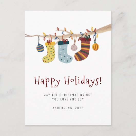 ハッピーホリデーズクリスマスソックス挨拶 ポストカード (正面)