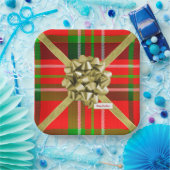 ハッピーホリデーズクリスマスタータンチェックパターンレッドグリーン ペーパープレート (パーティー)