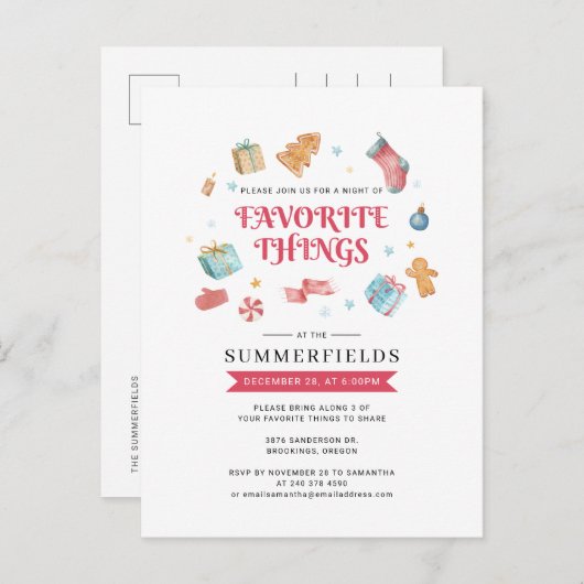 ハッピーホリデーズクリスマスツお気に入りのィーズパーティー インビテーションポストカード (正面/裏面)