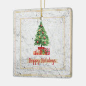 ハッピーホリデーズクリスマスツリーオンマーブル セラミックオーナメント (左)