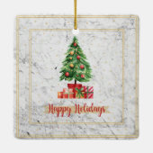 ハッピーホリデーズクリスマスツリーオンマーブル セラミックオーナメント (裏面)