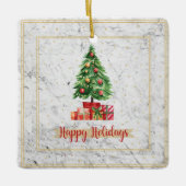 ハッピーホリデーズクリスマスツリーオンマーブル セラミックオーナメント (正面)