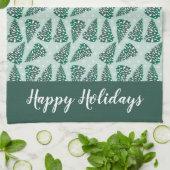 ハッピーホリデーズクリスマスツリースノーフレークスグリーン キッチンタオル (折り畳み)