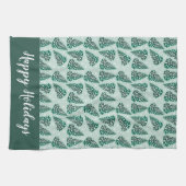 ハッピーホリデーズクリスマスツリースノーフレークスグリーン キッチンタオル (横)