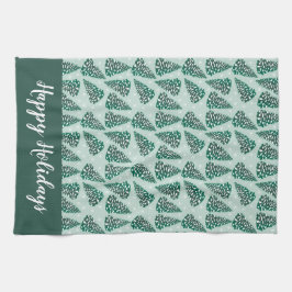 ハッピーホリデーズクリスマスツリースノーフレークスグリーン キッチンタオル