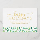 ハッピーホリデーズクリスマスツリーズビジネスロゴ金ゴールド 箔シーズンカード (正面)