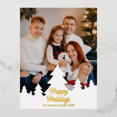 ハッピーホリデーズクリスマスツリーズファミリーフォト金ゴールド 箔シーズンポストカード (正面)