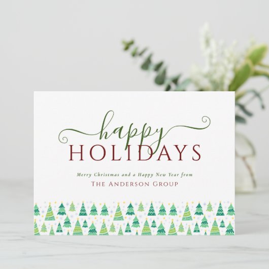 ハッピーホリデーズクリスマスツリーズ企業のビジネス シーズンカード (スタンド正面)