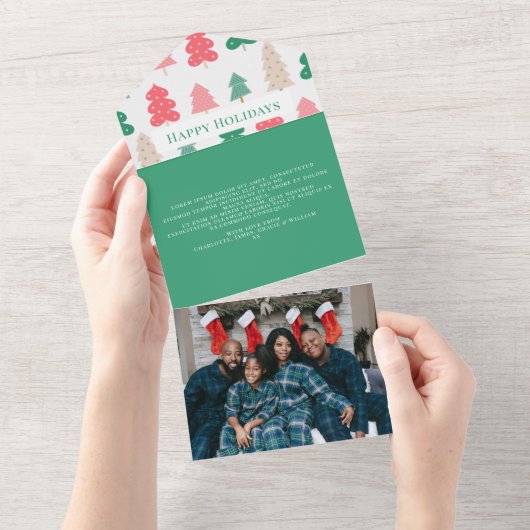 ハッピーホリデーズクリスマスツリーパターンカード オールインワン招待状 (貼ってはがせる)