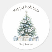 ハッピーホリデーズクリスマスツリーファミリー名 ラウンドシール (正面)
