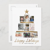 ハッピーホリデーズクリスマスツリーフォトスタック金ゴールド シーズンポストカード (正面/裏面)