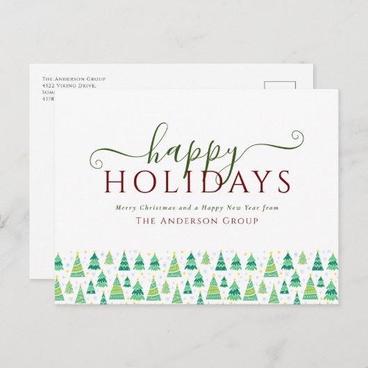 ハッピーホリデーズクリスマスツリー企業の シーズンポストカード (正面/裏面)