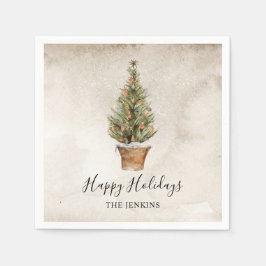 ハッピーホリデーズクリスマスツリー スタンダードカクテルナプキン
