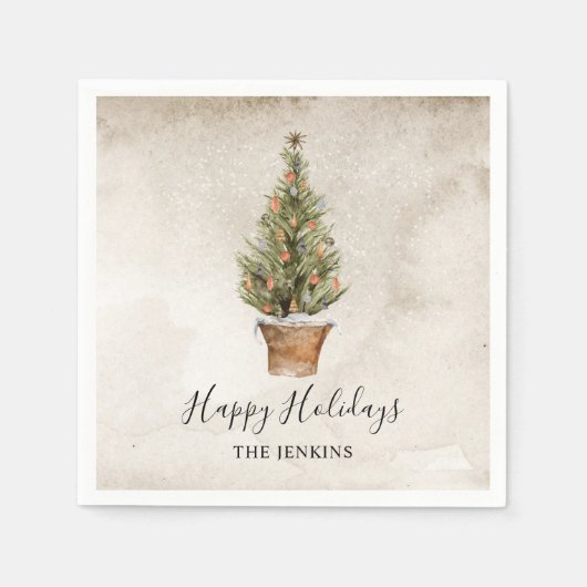 ハッピーホリデーズクリスマスツリー スタンダードカクテルナプキン (正面)